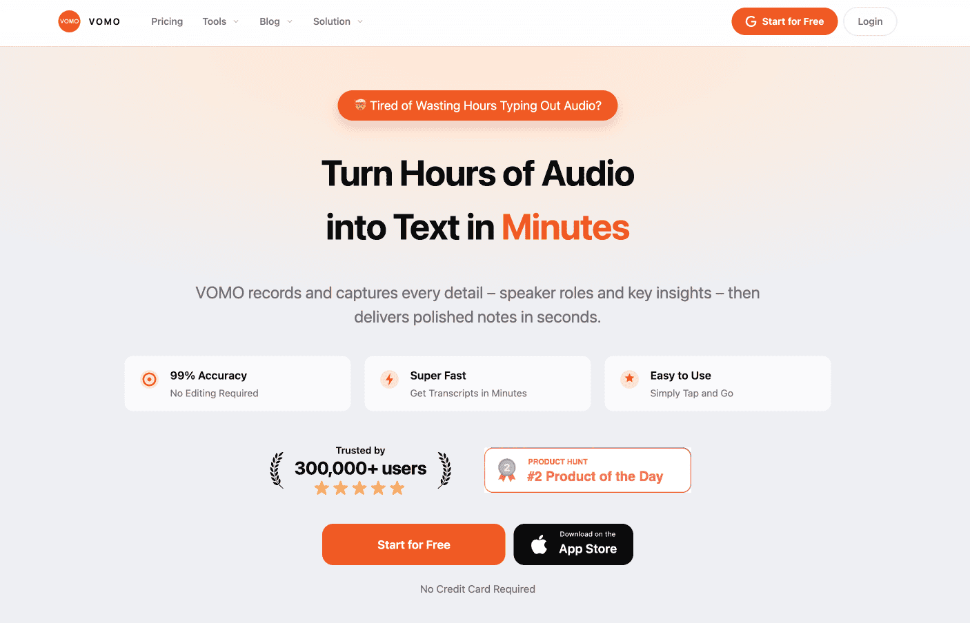 VOMO AI meeting notes and audio transcription software